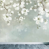 White Blossoming Flower Wallpaper Mural Moisture Resistant Wall Art on Blue for Home Clearhalo 'Wall Decor' 'Wall Mural' 1696334