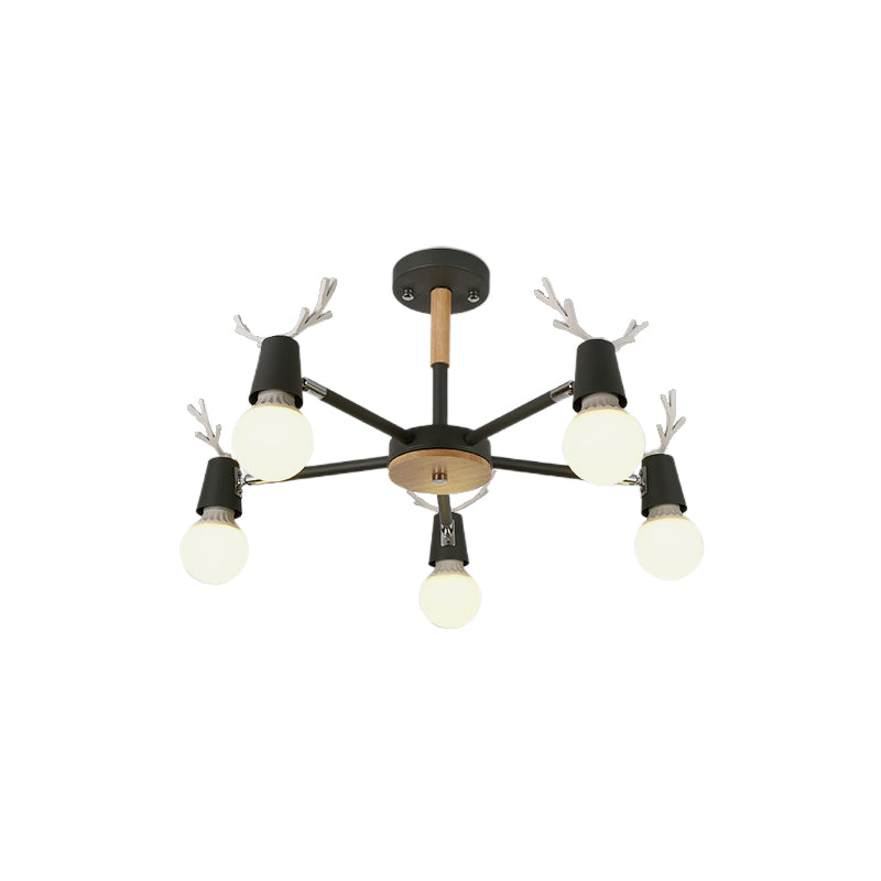 Modern Ceiling Lights Bedroom, Semi Flush Light with Antler Decoration for Kids Clearhalo 'Ceiling Lights' 'Close To Ceiling Lights' 'Close to ceiling' 'Semi-flushmount' Lighting' 169634