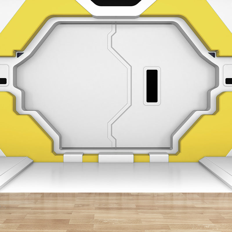 Fictional Capsule Door Wall Mural Bright Color Waterproofing Wall Decor for Boys Room Yellow Clearhalo 'Wall Decor' 'Wall Mural' 1696347