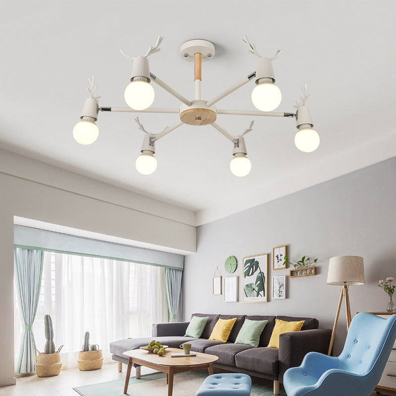 Modern Ceiling Lights Bedroom, Semi Flush Light with Antler Decoration for Kids 6 White Clearhalo 'Ceiling Lights' 'Close To Ceiling Lights' 'Close to ceiling' 'Semi-flushmount' Lighting' 169635