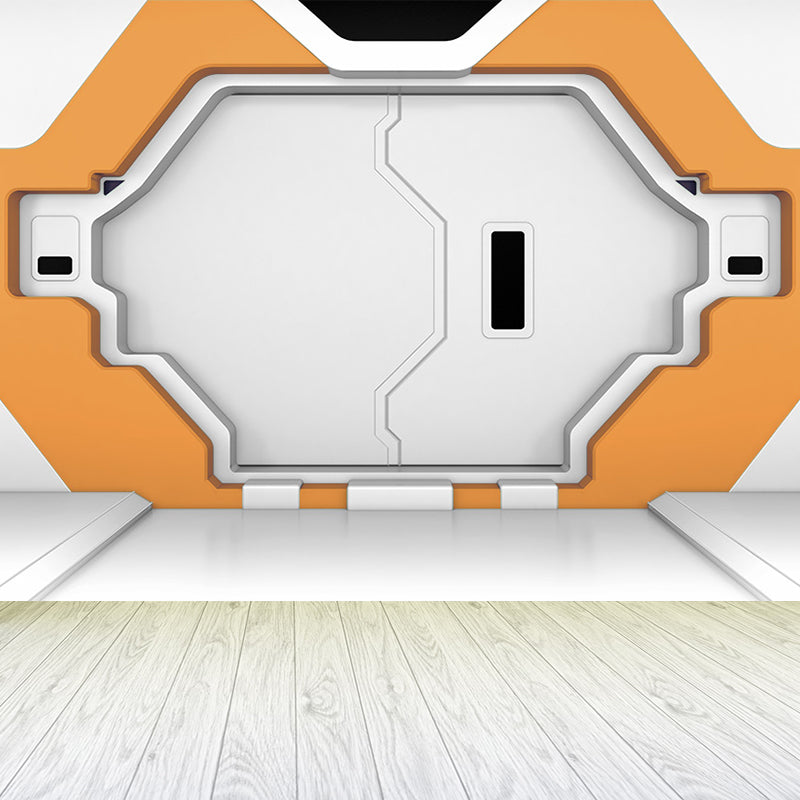 Fictional Capsule Door Wall Mural Bright Color Waterproofing Wall Decor for Boys Room Orange Clearhalo 'Wall Decor' 'Wall Mural' 1696352