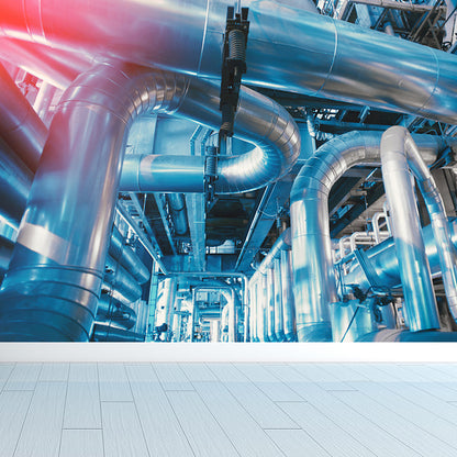 Blue Machinery View Mural Wallpaper Metal Industrial Stain Resistant Wall Covering Blue Design 1 Clearhalo 'Wall Decor' 'Wall Mural' 1696381