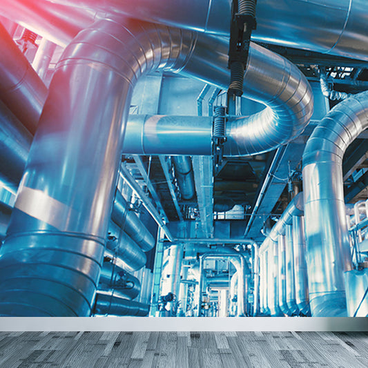 Blue Machinery View Mural Wallpaper Metal Industrial Stain Resistant Wall Covering Clearhalo 'Wall Decor' 'Wall Mural' 1696382