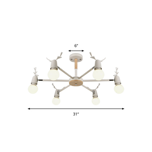 Modern Ceiling Lights Bedroom, Semi Flush Light with Antler Decoration for Kids Clearhalo 'Ceiling Lights' 'Close To Ceiling Lights' 'Close to ceiling' 'Semi-flushmount' Lighting' 169638