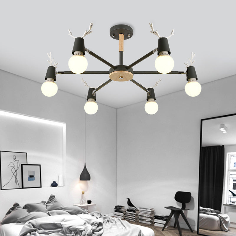 Modern Ceiling Lights Bedroom, Semi Flush Light with Antler Decoration for Kids 6 Black Clearhalo 'Ceiling Lights' 'Close To Ceiling Lights' 'Close to ceiling' 'Semi-flushmount' Lighting' 169639