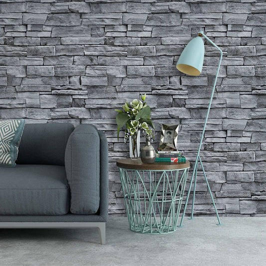 Grey Brick Effect Wallpaper Roll Peel and Paste Country Dining Room Wall Covering Grey Clearhalo 'Country wall decor' 'Rustic' 'Wallpaper' Wall Decor' 1696391