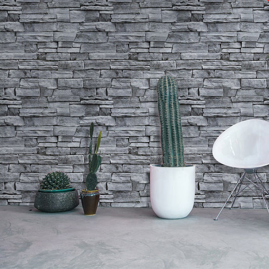 Grey Brick Effect Wallpaper Roll Peel and Paste Country Dining Room Wall Covering Clearhalo 'Country wall decor' 'Rustic' 'Wallpaper' Wall Decor' 1696392