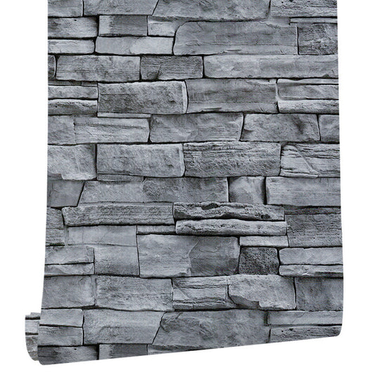 Grey Brick Effect Wallpaper Roll Peel and Paste Country Dining Room Wall Covering Clearhalo 'Country wall decor' 'Rustic' 'Wallpaper' Wall Decor' 1696393