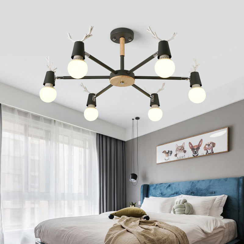 Modern Ceiling Lights Bedroom, Semi Flush Light with Antler Decoration for Kids Clearhalo 'Ceiling Lights' 'Close To Ceiling Lights' 'Close to ceiling' 'Semi-flushmount' Lighting' 169640