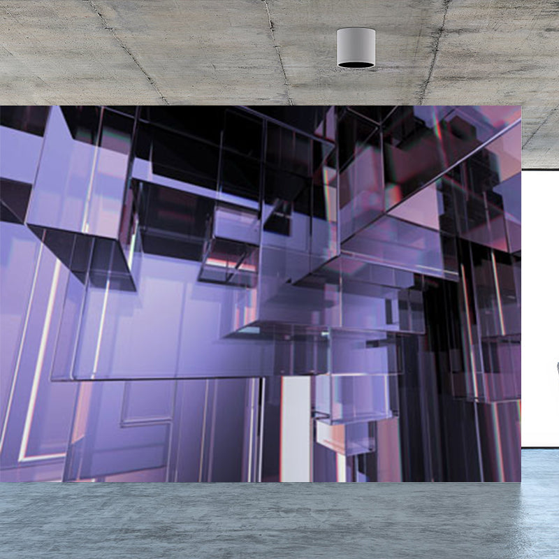 Moisture Resistant Geometric Mural Decal Non-Woven Contemporary Wall Art for Bedroom Purple Clearhalo 'Wall Decor' 'Wall Mural' 1696402