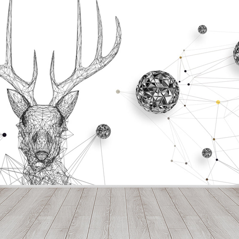 Home Decor Reindeer Mural Decal Customized Contemporary Wall Covering for Kitchen White Clearhalo 'Wall Decor' 'Wall Mural' 1696427