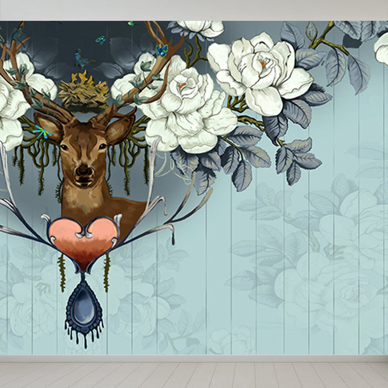 Home Decor Reindeer Mural Decal Customized Contemporary Wall Covering for Kitchen Clearhalo 'Wall Decor' 'Wall Mural' 1696434