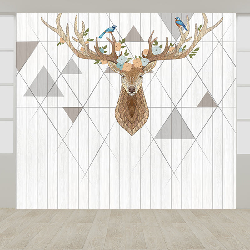 Home Decor Reindeer Mural Decal Customized Contemporary Wall Covering for Kitchen Brown Clearhalo 'Wall Decor' 'Wall Mural' 1696437