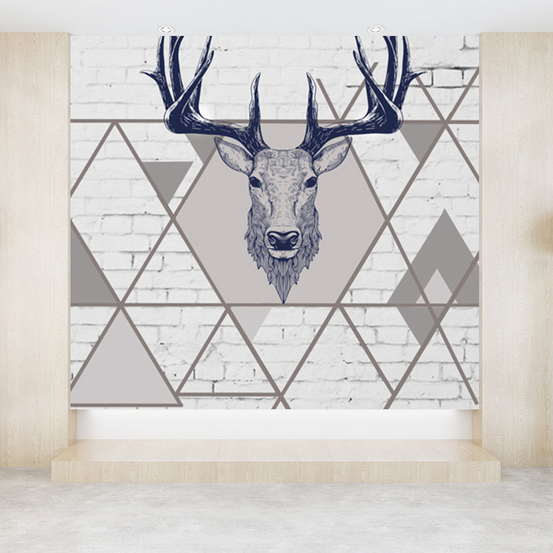 Home Decor Reindeer Mural Decal Customized Contemporary Wall Covering for Kitchen Grey Clearhalo 'Wall Decor' 'Wall Mural' 1696442