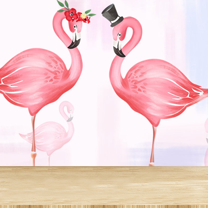 Flamingo Wall Mural Decal Pastel Color Cartoon Wall Decor for Girls Bedroom, Waterproof Light Pink Clearhalo 'Wall Decor' 'Wall Mural' 1696447