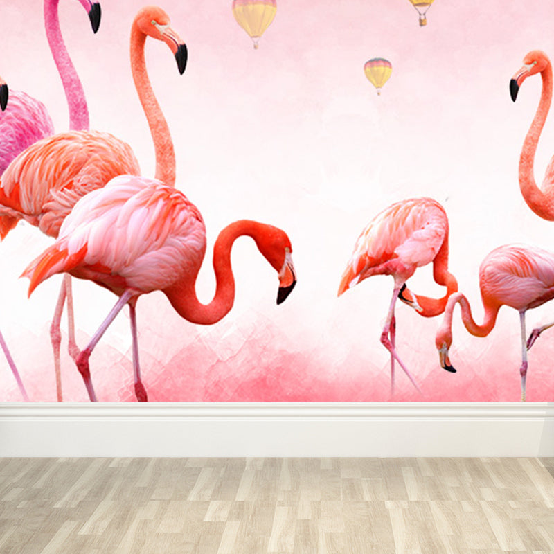 Flamingo Wall Mural Decal Pastel Color Cartoon Wall Decor for Girls Bedroom, Waterproof Pink Clearhalo 'Wall Decor' 'Wall Mural' 1696452