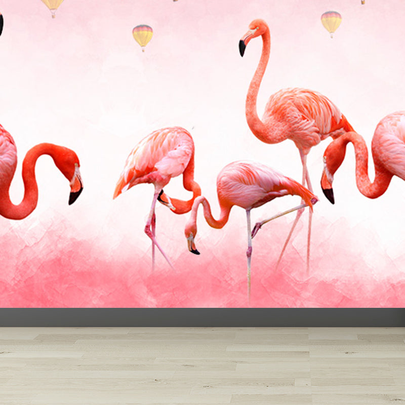 Flamingo Wall Mural Decal Pastel Color Cartoon Wall Decor for Girls Bedroom, Waterproof Clearhalo 'Wall Decor' 'Wall Mural' 1696453