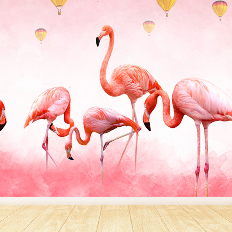 Flamingo Wall Mural Decal Pastel Color Cartoon Wall Decor for Girls Bedroom, Waterproof Clearhalo 'Wall Decor' 'Wall Mural' 1696454