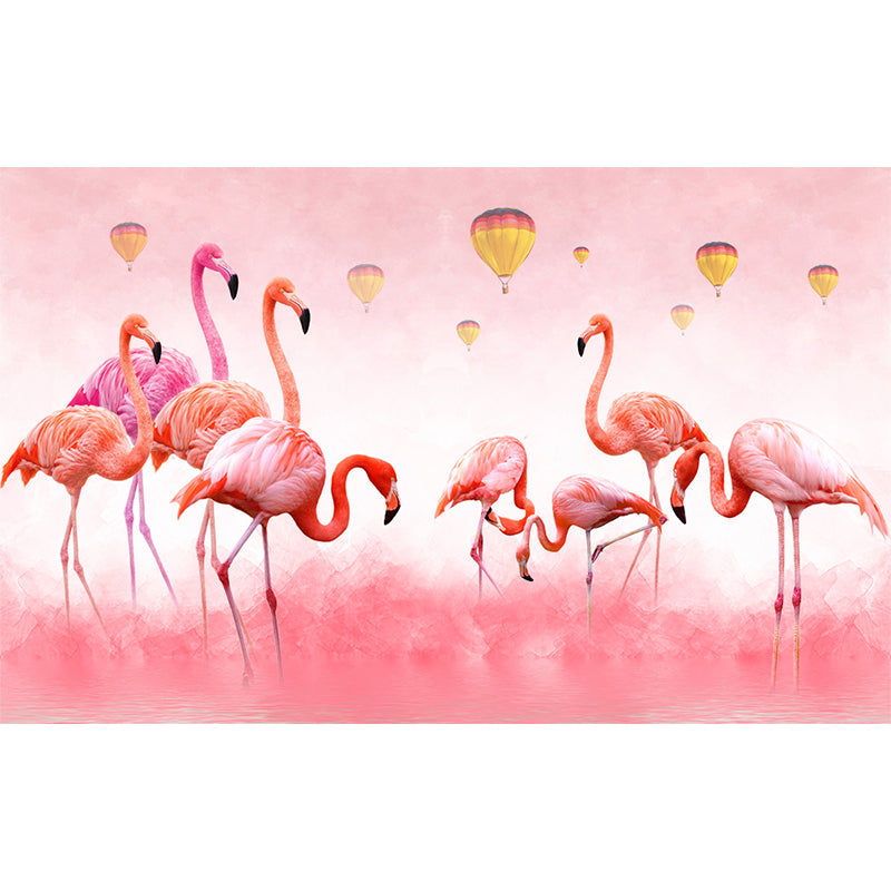 Flamingo Wall Mural Decal Pastel Color Cartoon Wall Decor for Girls Bedroom, Waterproof Clearhalo 'Wall Decor' 'Wall Mural' 1696455