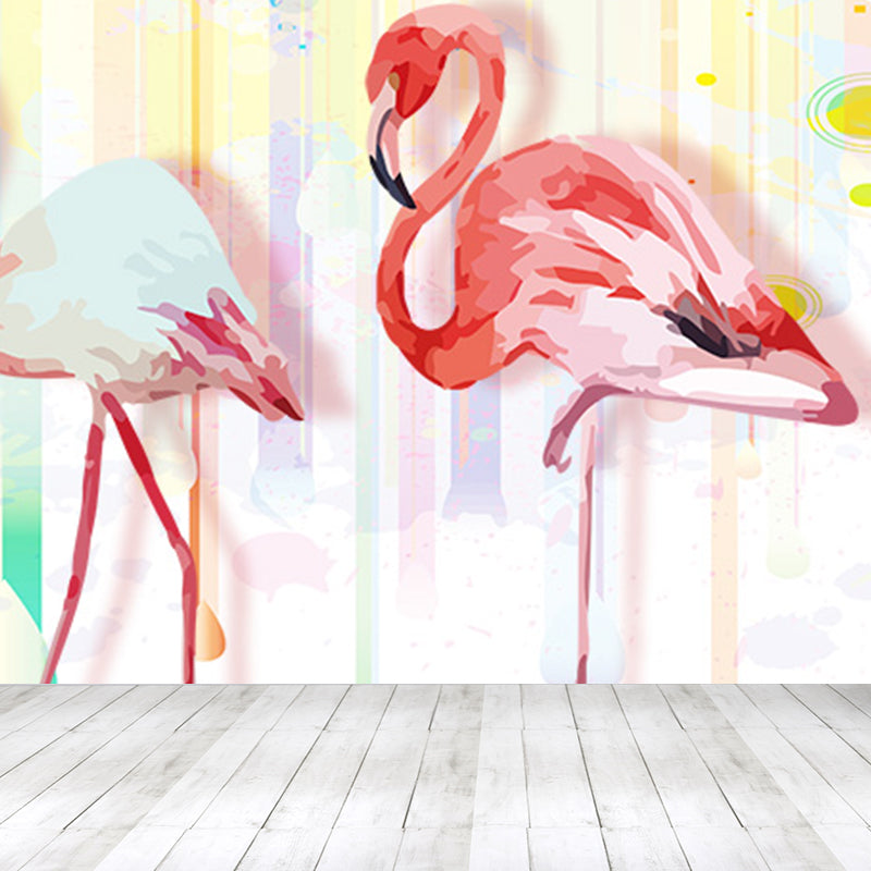 Flamingo Wall Mural Decal Pastel Color Cartoon Wall Decor for Girls Bedroom, Waterproof Yellow Clearhalo 'Wall Decor' 'Wall Mural' 1696457