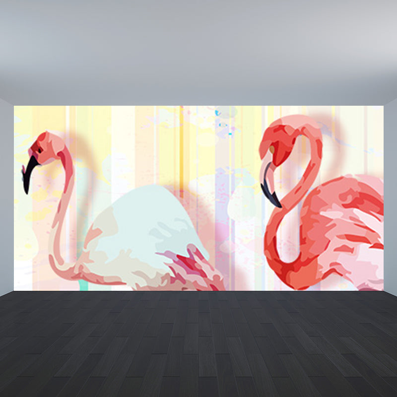 Flamingo Wall Mural Decal Pastel Color Cartoon Wall Decor for Girls Bedroom, Waterproof Clearhalo 'Wall Decor' 'Wall Mural' 1696459