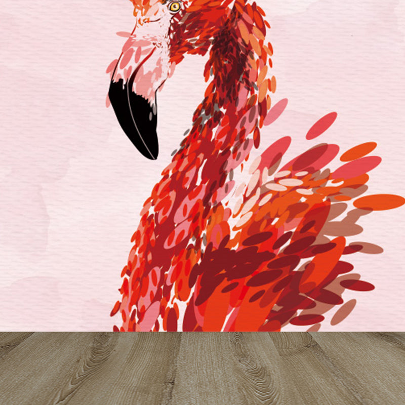 Flamingo Wall Mural Decal Pastel Color Cartoon Wall Decor for Girls Bedroom, Waterproof Red Clearhalo 'Wall Decor' 'Wall Mural' 1696462