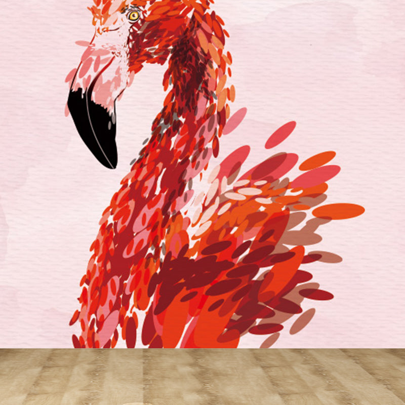 Flamingo Wall Mural Decal Pastel Color Cartoon Wall Decor for Girls Bedroom, Waterproof Clearhalo 'Wall Decor' 'Wall Mural' 1696463