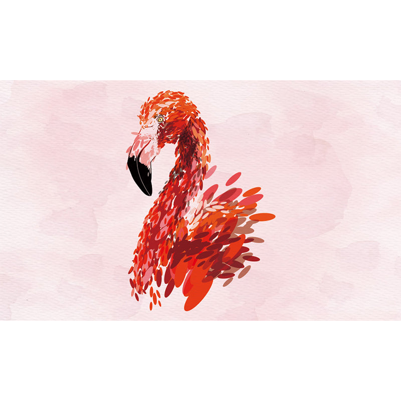 Flamingo Wall Mural Decal Pastel Color Cartoon Wall Decor for Girls Bedroom, Waterproof Clearhalo 'Wall Decor' 'Wall Mural' 1696465