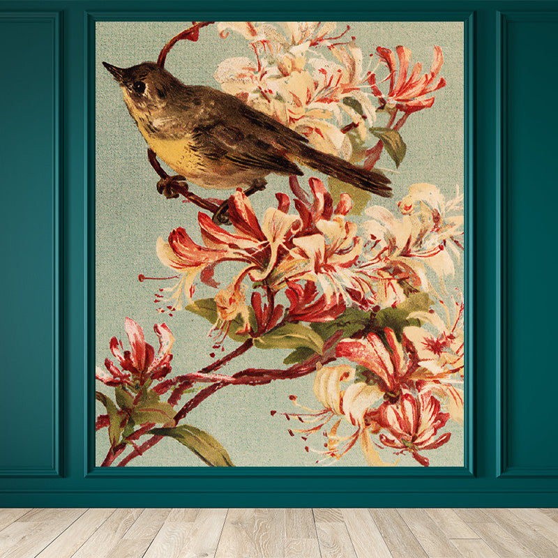 Brown Contemporary Mural Wallpaper Big Bird and Flower Branch Wall Art for Playroom Clearhalo 'Wall Decor' 'Wall Mural' 1696498