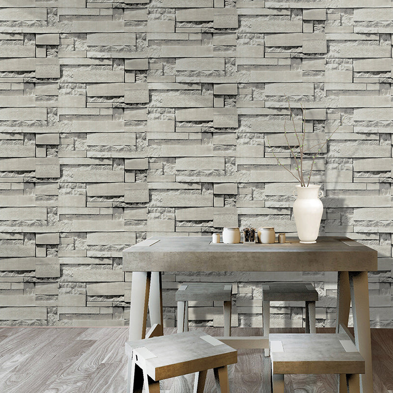 3D Effect Brick Wallpaper Peel and Paste Farmhouse Dining Room Wall Decor, 29.1-sq ft Grey Clearhalo 'Country wall decor' 'Rustic' 'Wallpaper' Wall Decor' 1696520