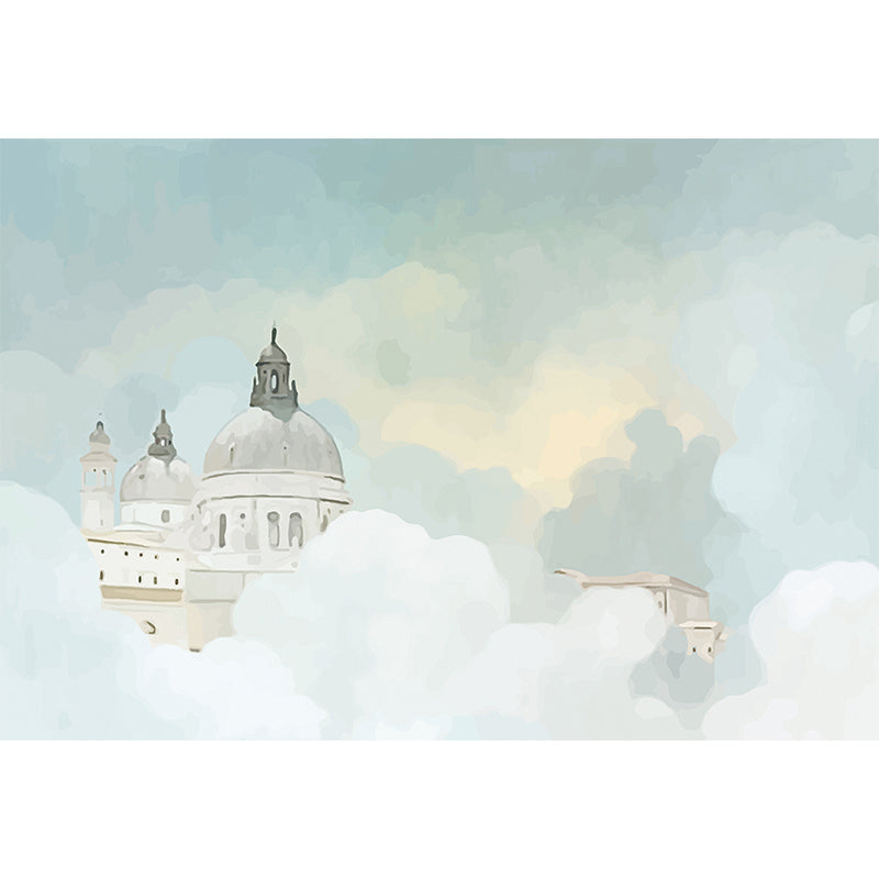 Whole Houses Drawing Mural Childrens Art Cute Architecture Wall Covering in Pastel Color Clearhalo 'Wall Decor' 'Wall Mural' 1696539