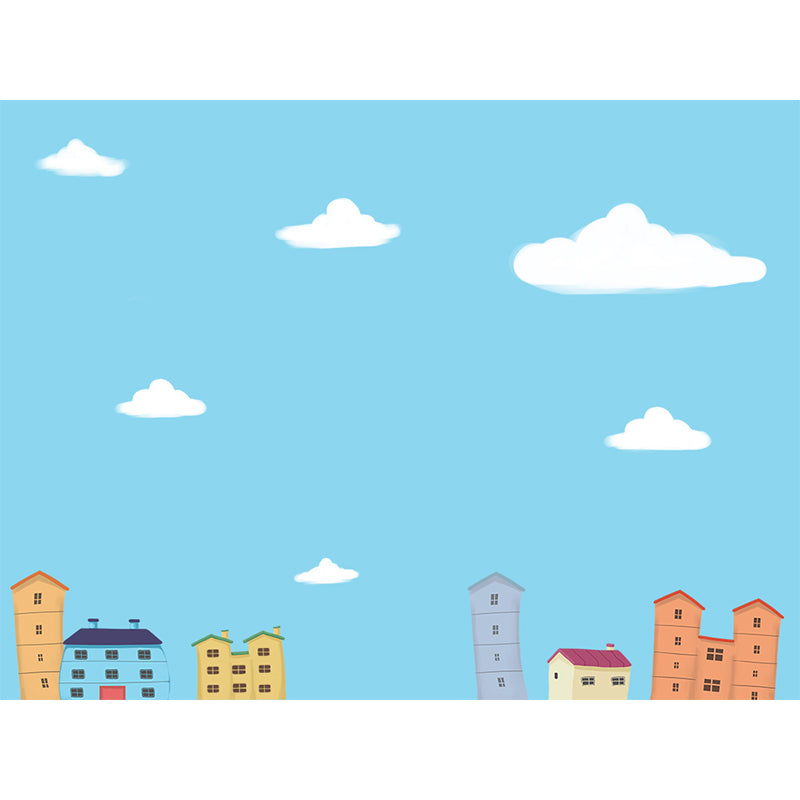 Whole Houses Drawing Mural Childrens Art Cute Architecture Wall Covering in Pastel Color Clearhalo 'Wall Decor' 'Wall Mural' 1696549
