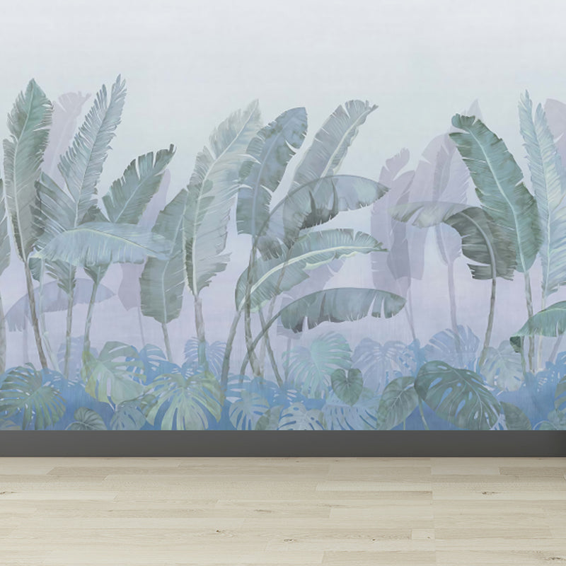 Full Size Banana Leaves Mural Wallpaper Tropical Foggy Landscape Wall Art in Green Green Clearhalo 'Wall Decor' 'Wall Mural' 1696566