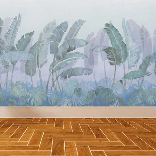 Full Size Banana Leaves Mural Wallpaper Tropical Foggy Landscape Wall Art in Green Clearhalo 'Wall Decor' 'Wall Mural' 1696568