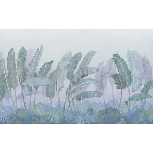 Full Size Banana Leaves Mural Wallpaper Tropical Foggy Landscape Wall Art in Green Clearhalo 'Wall Decor' 'Wall Mural' 1696569