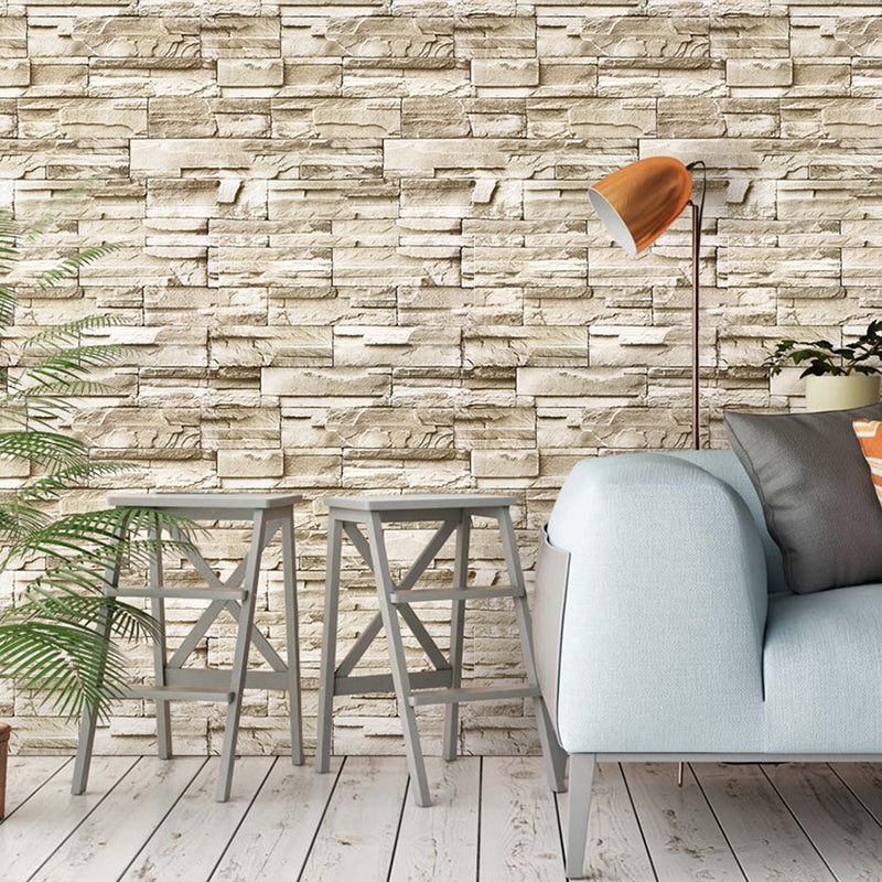 Rustic Brick Rock Wallpaper Roll PVC Self Sticking Light Brown Wall Covering for Bedroom Clearhalo 'Country wall decor' 'Rustic' 'Wallpaper' Wall Decor' 1696671