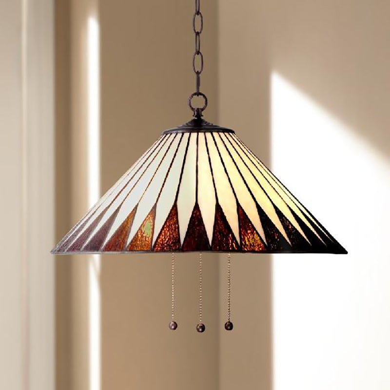 Tiffany-Style Cone/Swag/Wavy Pendant Lighting 1 Bulb Beige Hand Cut Glass Hanging Light Fixture for Living Room Beige Swag Clearhalo 'Ceiling Lights' 'Industrial' 'Middle Century Pendants' 'Pendant Lights' 'Pendants' 'Tiffany close to ceiling' 'Tiffany Pendants' 'Tiffany' Lighting' 169670