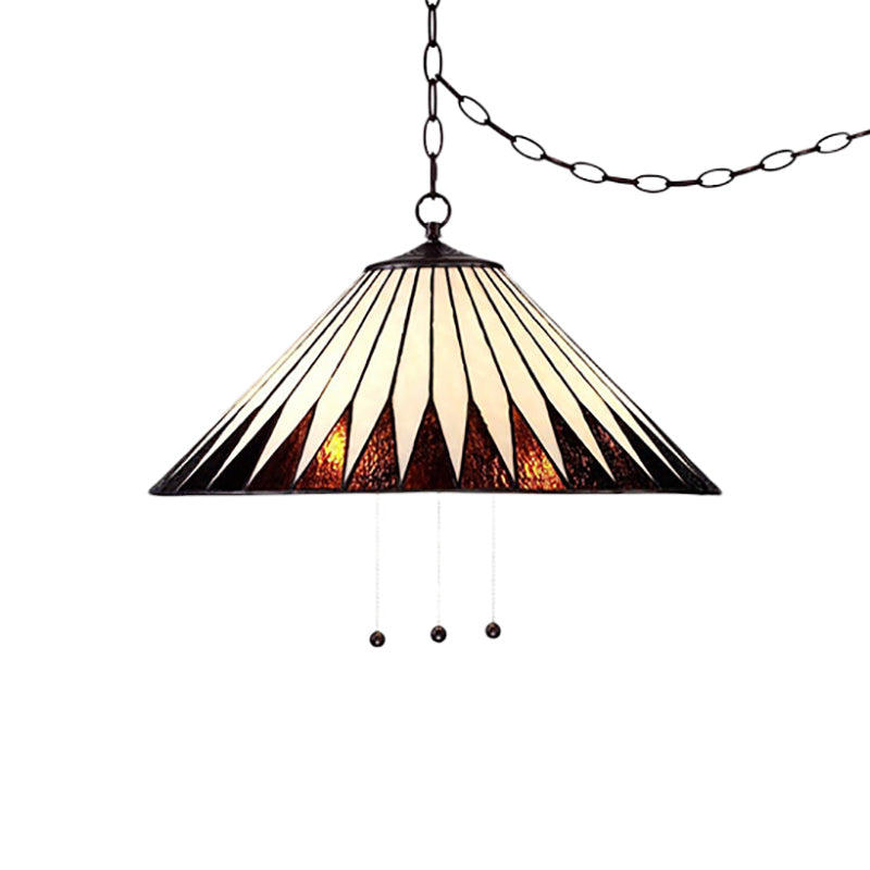 Tiffany-Style Cone/Swag/Wavy Pendant Lighting 1 Bulb Beige Hand Cut Glass Hanging Light Fixture for Living Room Clearhalo 'Ceiling Lights' 'Industrial' 'Middle Century Pendants' 'Pendant Lights' 'Pendants' 'Tiffany close to ceiling' 'Tiffany Pendants' 'Tiffany' Lighting' 169671