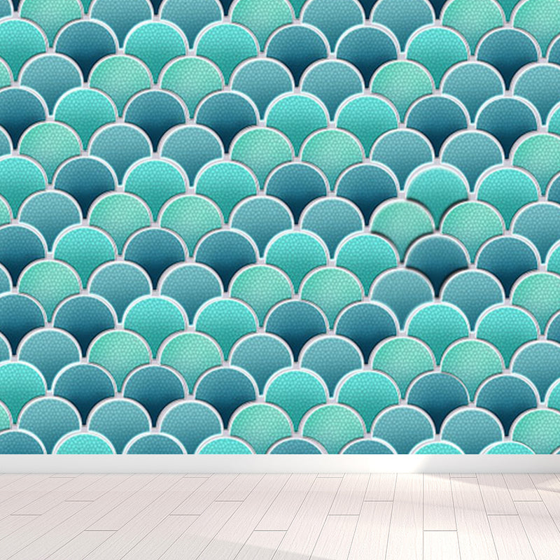 Fishscale Wall Covering Mural Modern Waterproofing Living Room Wall Decor, Custom Size Blue Clearhalo 'Wall Decor' 'Wall Mural' 1696778