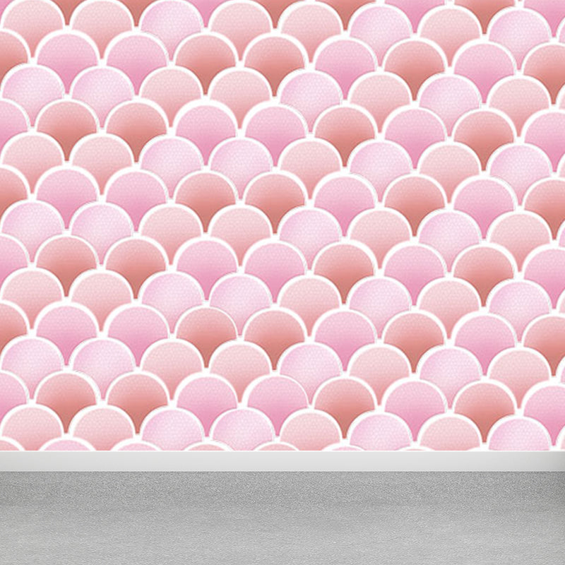 Fishscale Wall Covering Mural Modern Waterproofing Living Room Wall Decor, Custom Size Pink Clearhalo 'Wall Decor' 'Wall Mural' 1696783