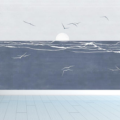 Tropical Ocean Seagulls Scenery Mural Blue Stain Resistant Wall Covering for Bedroom Blue Clearhalo 'Wall Decor' 'Wall Mural' 1696808