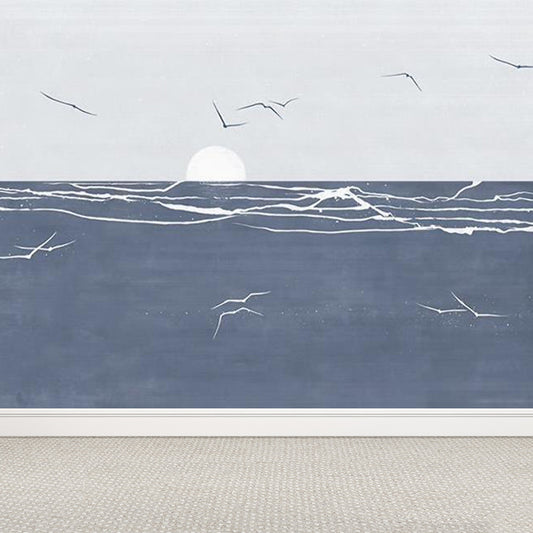 Tropical Ocean Seagulls Scenery Mural Blue Stain Resistant Wall Covering for Bedroom Clearhalo 'Wall Decor' 'Wall Mural' 1696810