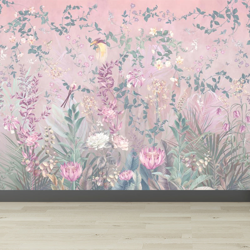 Pink Blossom Mural Wallpaper Stain Resistant Modernist Living Room Wall Covering Pink Clearhalo 'Wall Decor' 'Wall Mural' 1696813