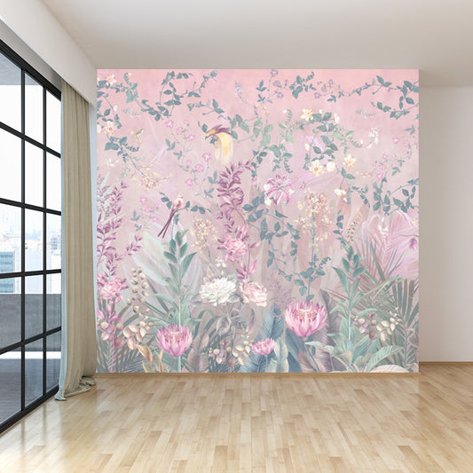 Pink Blossom Mural Wallpaper Stain Resistant Modernist Living Room Wall Covering Clearhalo 'Wall Decor' 'Wall Mural' 1696814
