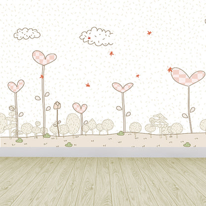 Pink Cartoon Wall Covering Mural Whole Heart-Shaped Plant Wall Art for Kids Bedroom Pink Clearhalo 'Wall Decor' 'Wall Mural' 1696823