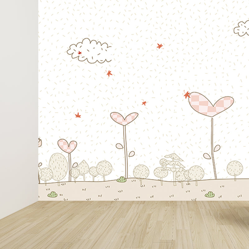 Pink Cartoon Wall Covering Mural Whole Heart-Shaped Plant Wall Art for Kids Bedroom Clearhalo 'Wall Decor' 'Wall Mural' 1696825