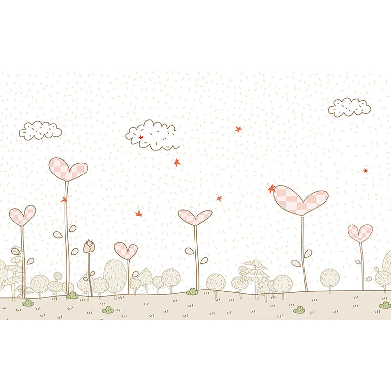 Pink Cartoon Wall Covering Mural Whole Heart-Shaped Plant Wall Art for Kids Bedroom Clearhalo 'Wall Decor' 'Wall Mural' 1696826