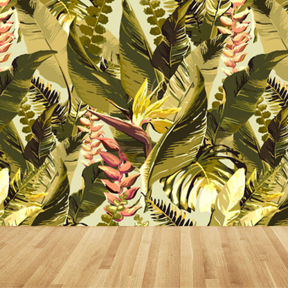 Large Tropical Wallpaper Mural Green Plant Leaves Wall Decor, Custom Size Available Green Clearhalo 'Wall Decor' 'Wall Mural' 1696828