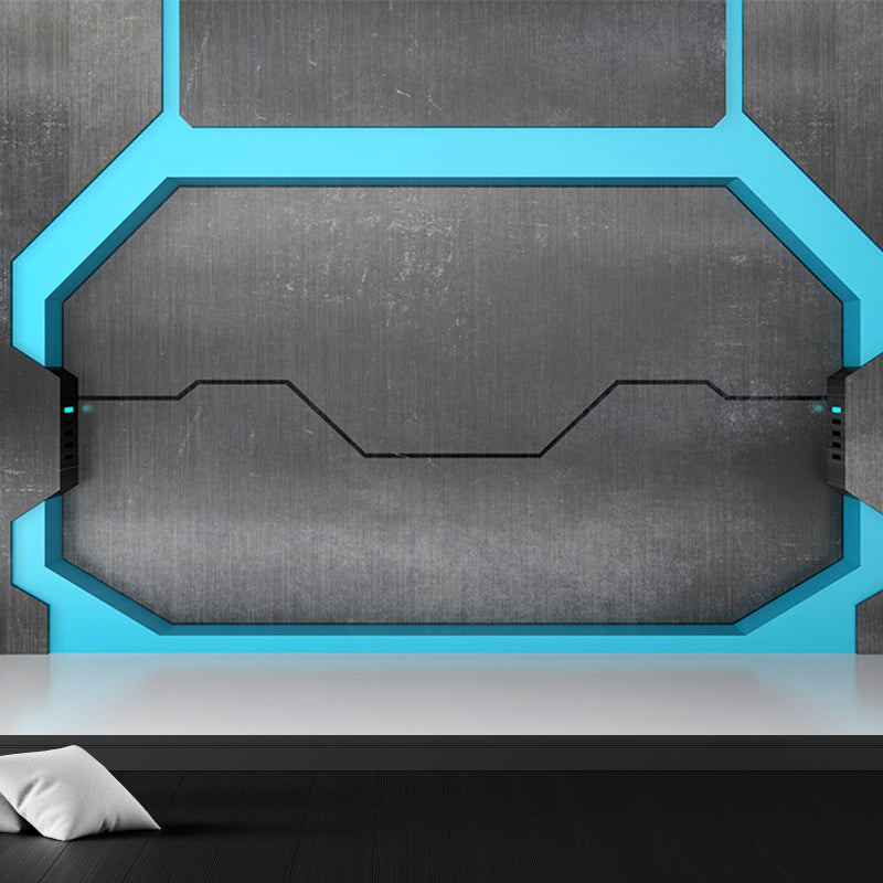 Non-Woven Bright Mural Science Fiction Aeroboat Door Print Wall Decor, Made to Measure Blue Clearhalo 'Wall Decor' 'Wall Mural' 1696843