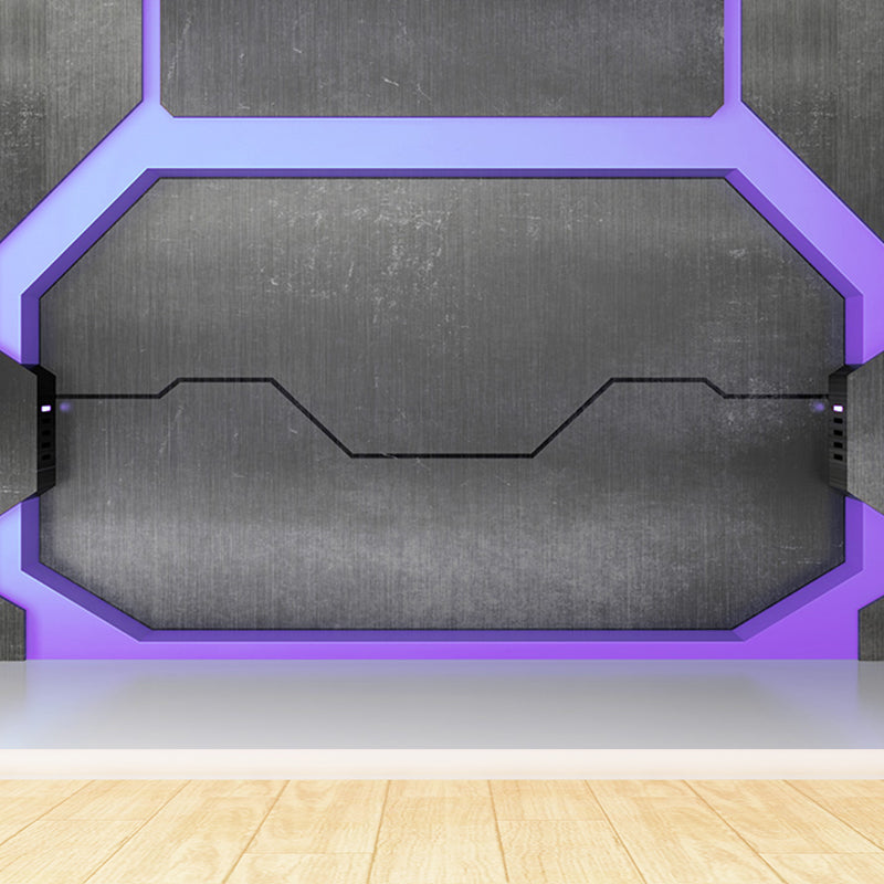 Non-Woven Bright Mural Science Fiction Aeroboat Door Print Wall Decor, Made to Measure Purple Clearhalo 'Wall Decor' 'Wall Mural' 1696848
